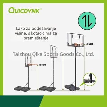Prilagodljiva mobilna košarkaška potpora za kućnu upotrebu (unutarnju/vanjski) – najlon, čelik i lijevano željezo konstrukcija; 8,3 kg; stražnja ploča; prilagođena obrada