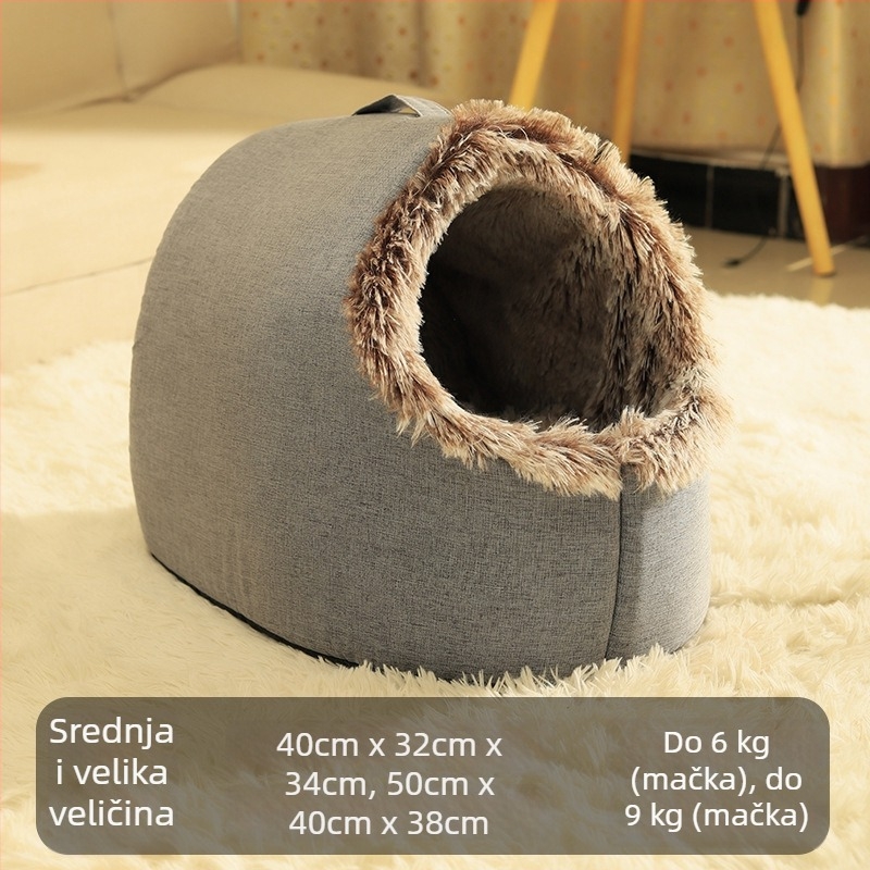 Mačje gnijezdo s ručkom – prenosno zatvoreno ležište, prozračni topli materijal, za sve godišnje doba
