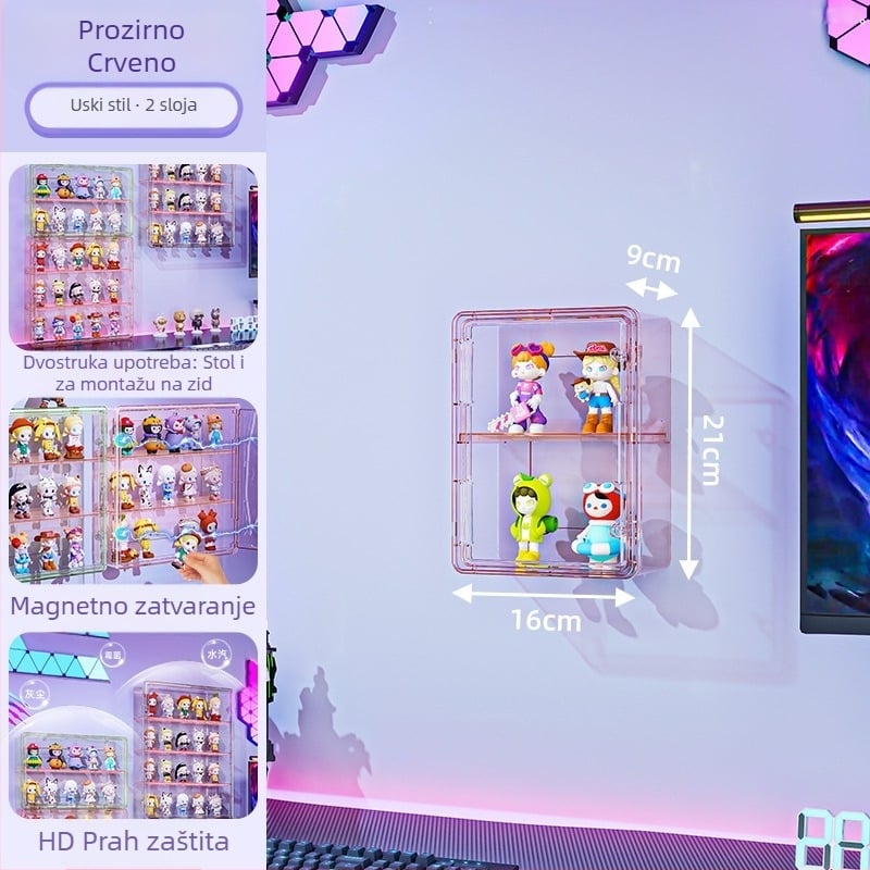 Zidna vitrina za figure – prozirna, otporna na prašinu i vlagu, PET plast, kapacitet 18 L, model 9625