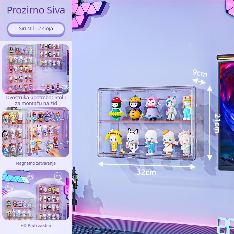 Zidna vitrina za figure – prozirna, otporna na prašinu i vlagu, PET plast, kapacitet 18 L, model 9625