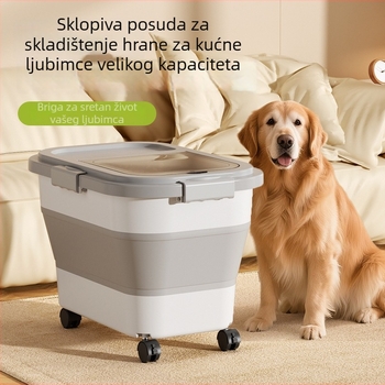 Sklopivi spremnik za hranu kućnih ljubimaca s čvrstim, vodootpornim poklopcem, kapacitet 10 L, plast PP, moderni minimalistički dizajn