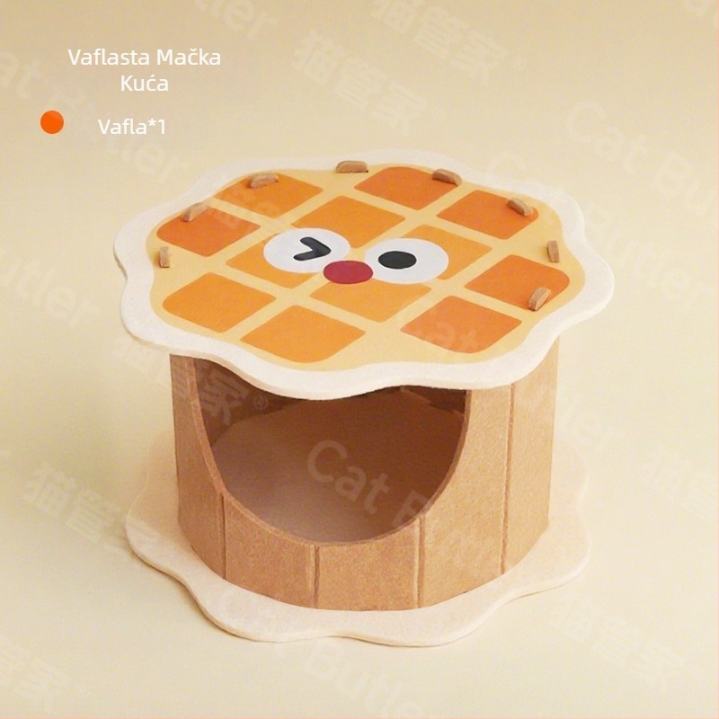 Mačje gnijezdo od filca, za sve sezone — poluzatvoren dizajn s waffles uzorkom, prozračan, vodootporan, održava toplinu
