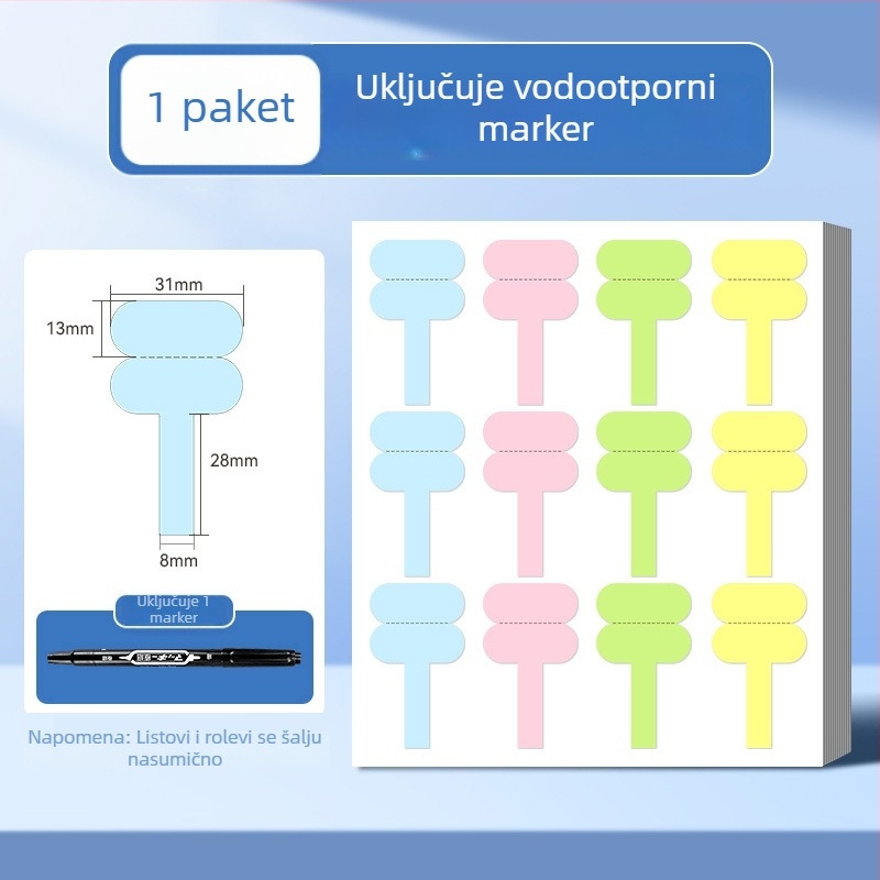 Vodootporna etiketa za kabel, samoljepljivi kraft papir, za ručno označavanje kablova, 100 etiketa
