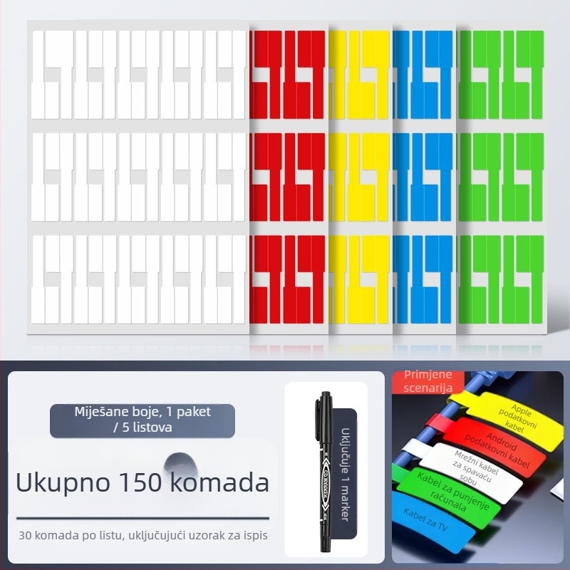 Vodootporna etiketa za kabel, samoljepljivi kraft papir, za ručno označavanje kablova, 100 etiketa