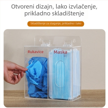 Akrilna zidna kutija za pohranu maski i rukavica — 1 L kapaciteta, organizira maske, rukavice, šešire i navlake za cipele