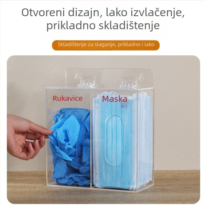 Akrilna zidna kutija za pohranu maski i rukavica — 1 L kapaciteta, organizira maske, rukavice, šešire i navlake za cipele