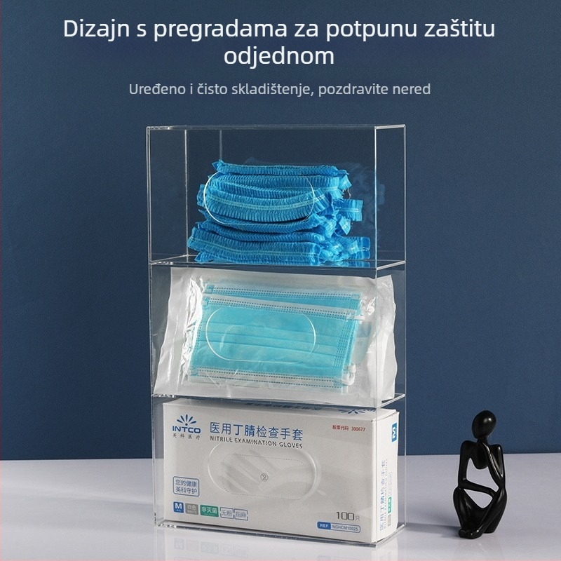 Akrilna zidna kutija za pohranu maski i rukavica — 1 L kapaciteta, organizira maske, rukavice, šešire i navlake za cipele