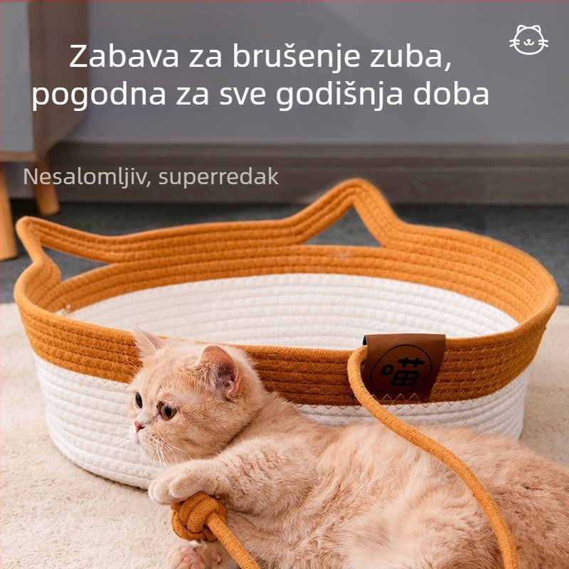 Mačje gnijezdo od ratana s pamukovim užetom, poluzatvoren dizajn, za mačke, branda Janie Cat
