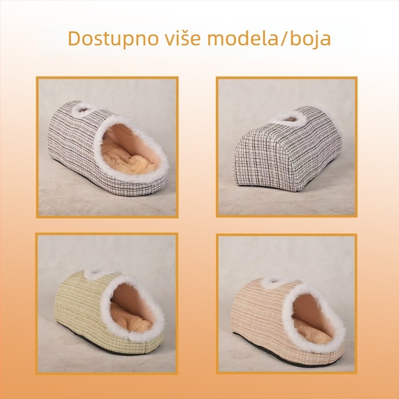 Debelo 3D mačje gnijezdo Macaron, dvobojno, toplo za jesen-zimu, s otvorima za ventilaciju, prijenosno s ručkom, mekani pjenasti ležaj, prugasti uzorak