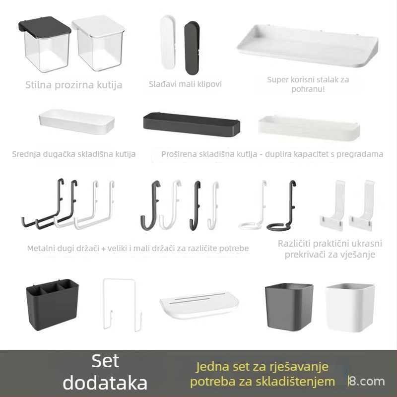 Pegboard set za zid bez bušenja — pričvršćivanje prisisnom na zid, plastika, jednostavan i moderan stil, japanski DIY inspiriran, 1 razina, za skladištenje u dnevnoj sobi