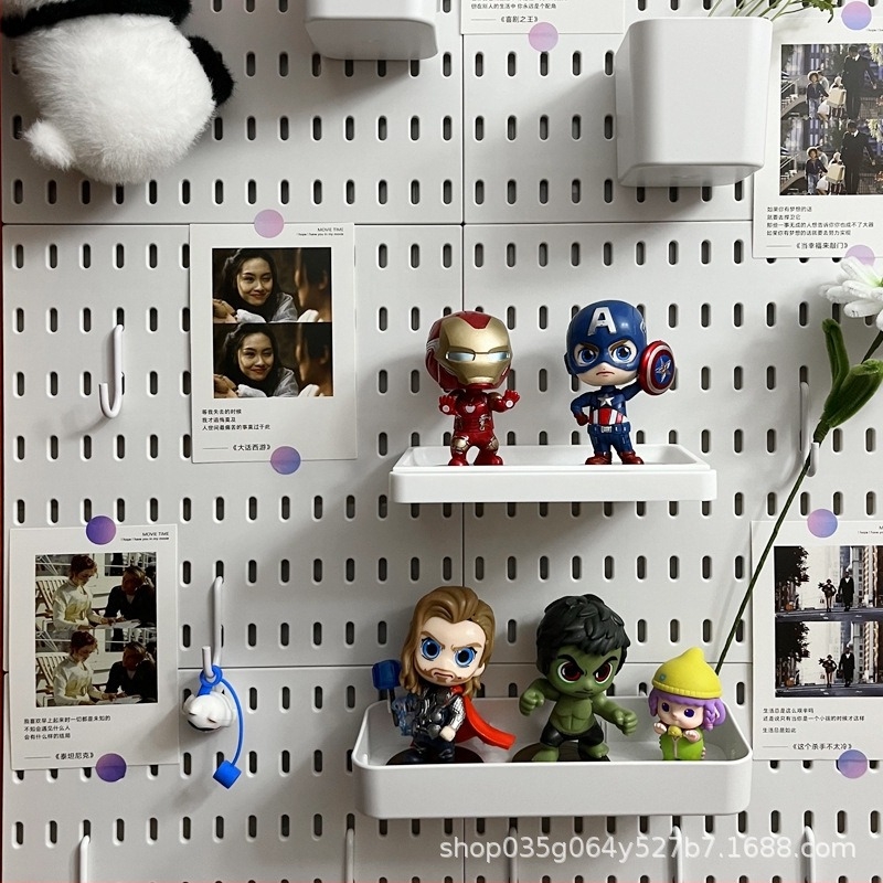 Pegboard set za zid bez bušenja — pričvršćivanje prisisnom na zid, plastika, jednostavan i moderan stil, japanski DIY inspiriran, 1 razina, za skladištenje u dnevnoj sobi