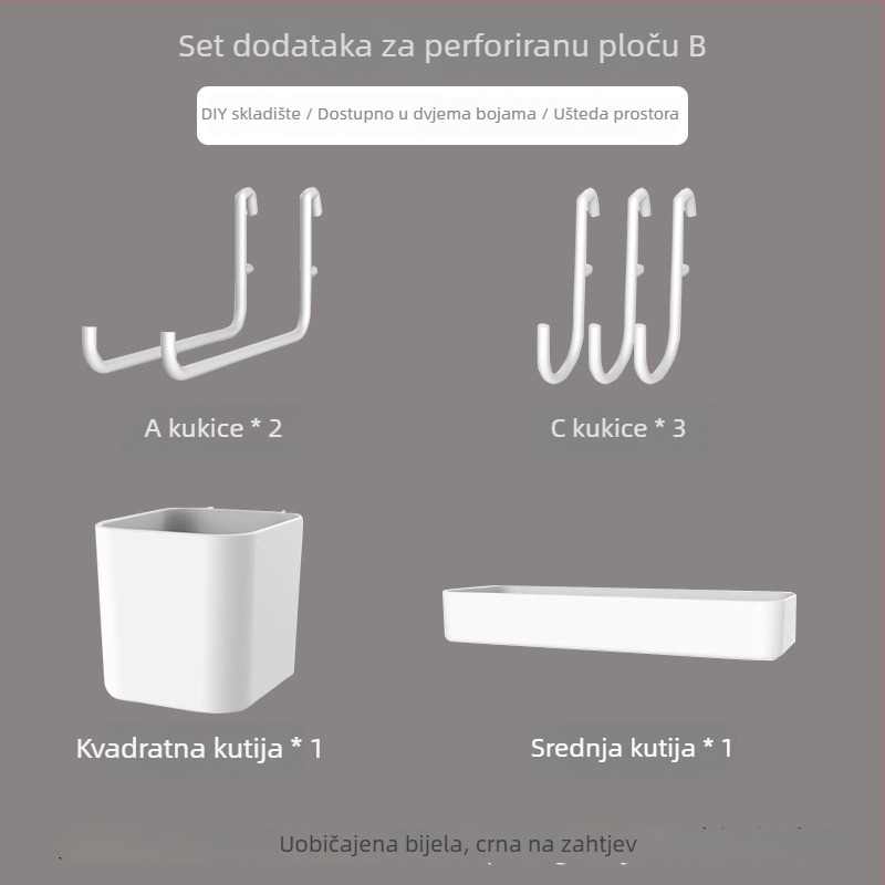 Pegboard set za zid bez bušenja — pričvršćivanje prisisnom na zid, plastika, jednostavan i moderan stil, japanski DIY inspiriran, 1 razina, za skladištenje u dnevnoj sobi