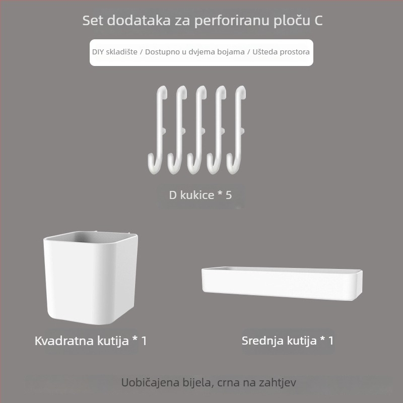 Pegboard set za zid bez bušenja — pričvršćivanje prisisnom na zid, plastika, jednostavan i moderan stil, japanski DIY inspiriran, 1 razina, za skladištenje u dnevnoj sobi