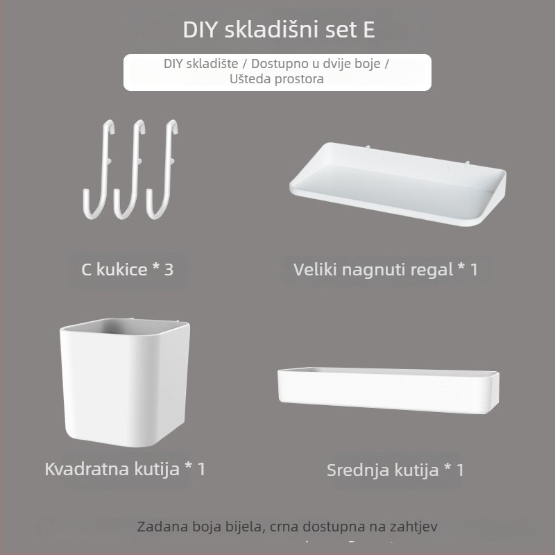 Pegboard set za zid bez bušenja — pričvršćivanje prisisnom na zid, plastika, jednostavan i moderan stil, japanski DIY inspiriran, 1 razina, za skladištenje u dnevnoj sobi
