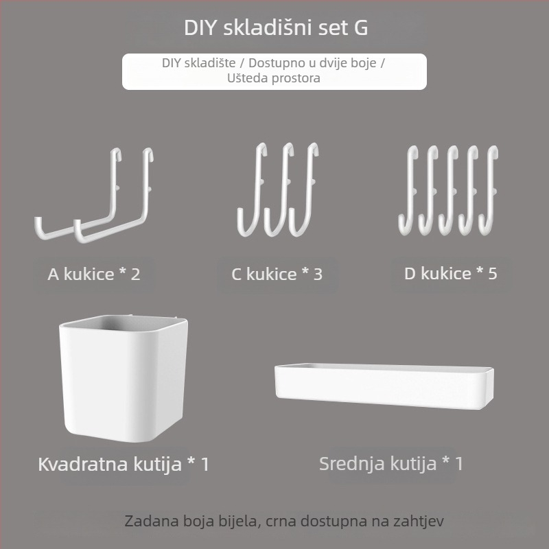 Pegboard set za zid bez bušenja — pričvršćivanje prisisnom na zid, plastika, jednostavan i moderan stil, japanski DIY inspiriran, 1 razina, za skladištenje u dnevnoj sobi