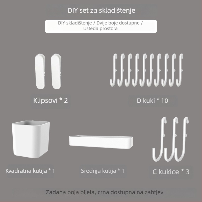 Pegboard set za zid bez bušenja — pričvršćivanje prisisnom na zid, plastika, jednostavan i moderan stil, japanski DIY inspiriran, 1 razina, za skladištenje u dnevnoj sobi
