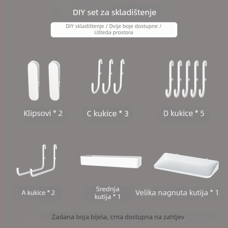 Pegboard set za zid bez bušenja — pričvršćivanje prisisnom na zid, plastika, jednostavan i moderan stil, japanski DIY inspiriran, 1 razina, za skladištenje u dnevnoj sobi