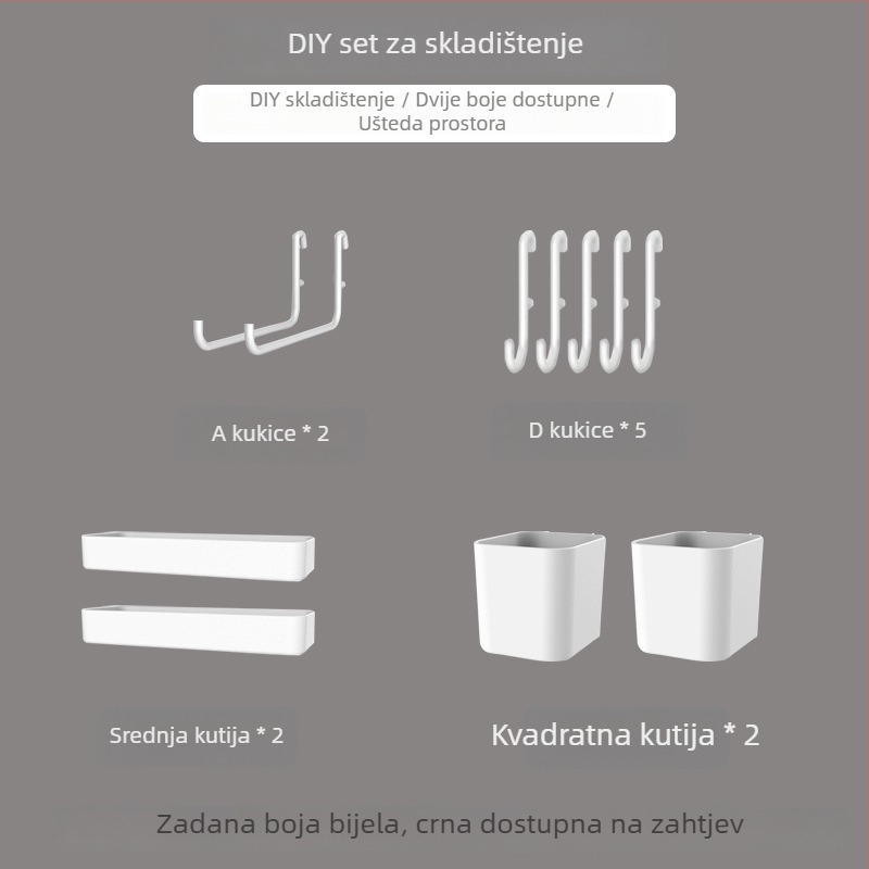 Pegboard set za zid bez bušenja — pričvršćivanje prisisnom na zid, plastika, jednostavan i moderan stil, japanski DIY inspiriran, 1 razina, za skladištenje u dnevnoj sobi