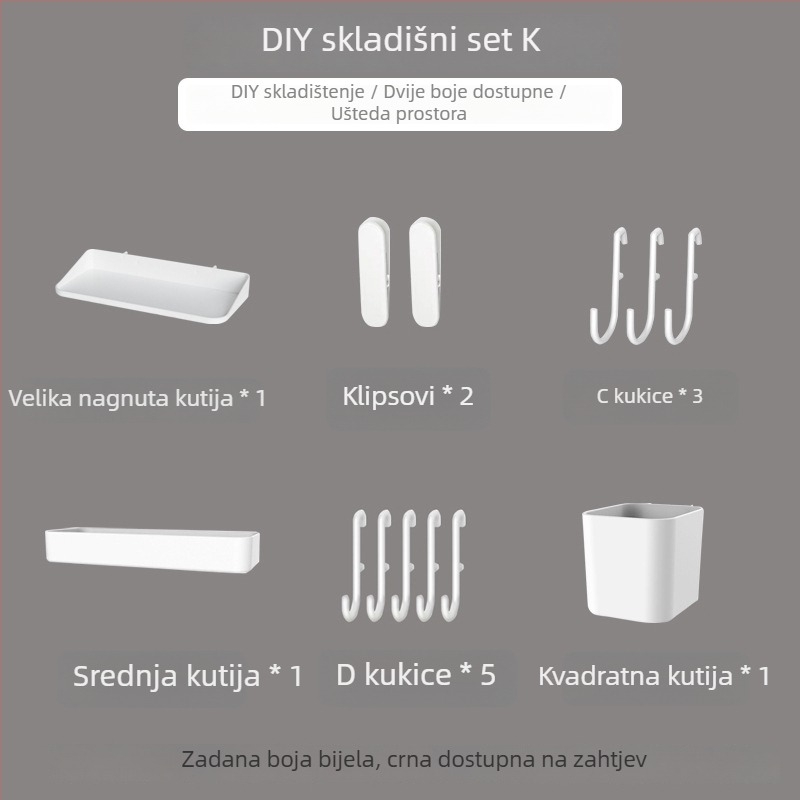 Pegboard set za zid bez bušenja — pričvršćivanje prisisnom na zid, plastika, jednostavan i moderan stil, japanski DIY inspiriran, 1 razina, za skladištenje u dnevnoj sobi