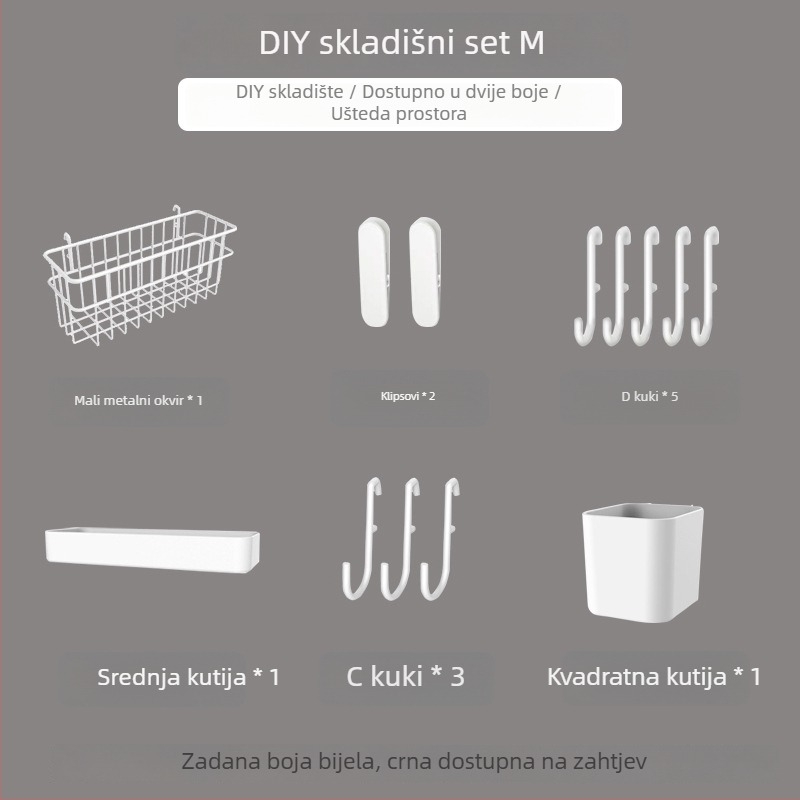 Pegboard set za zid bez bušenja — pričvršćivanje prisisnom na zid, plastika, jednostavan i moderan stil, japanski DIY inspiriran, 1 razina, za skladištenje u dnevnoj sobi