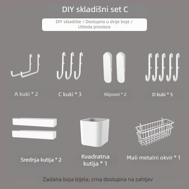 Pegboard set za zid bez bušenja — pričvršćivanje prisisnom na zid, plastika, jednostavan i moderan stil, japanski DIY inspiriran, 1 razina, za skladištenje u dnevnoj sobi
