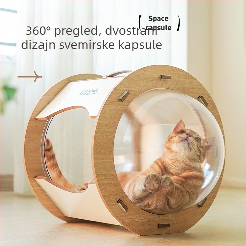 Okruglo kapsulasto mačje gnijezdo – drveno; za mačke; gnijezdo/kućni ljubimci; brend Meow Fairy