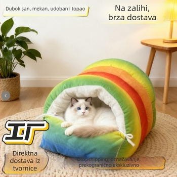 Mačje gnijezdo s poluzatvorenim dizajnom, toplo i prozračno, za mačke i pse, za unutarnju upotrebu ili u vozilu, materijal: tkanina od kemijskih vlakana + letve od borovine, sezona: zima i jesen