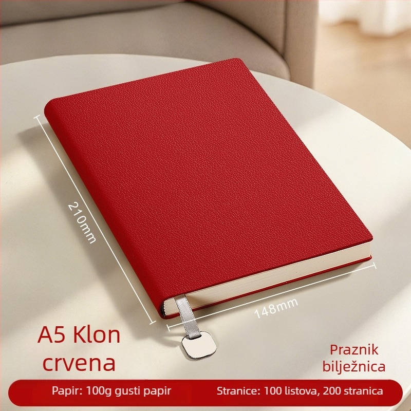 Bilježnica s kožnim izgledom, šivano povezivanje, papir od drvene pulpe 100 g/m², 100–200 stranica, mogućnost logotipa za tisak