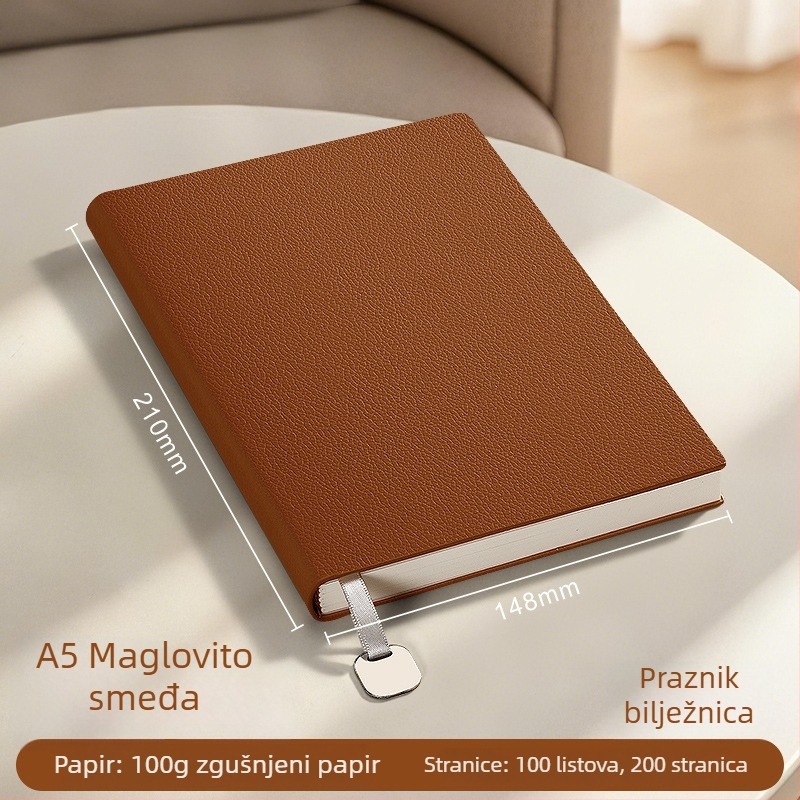 Bilježnica s kožnim izgledom, šivano povezivanje, papir od drvene pulpe 100 g/m², 100–200 stranica, mogućnost logotipa za tisak