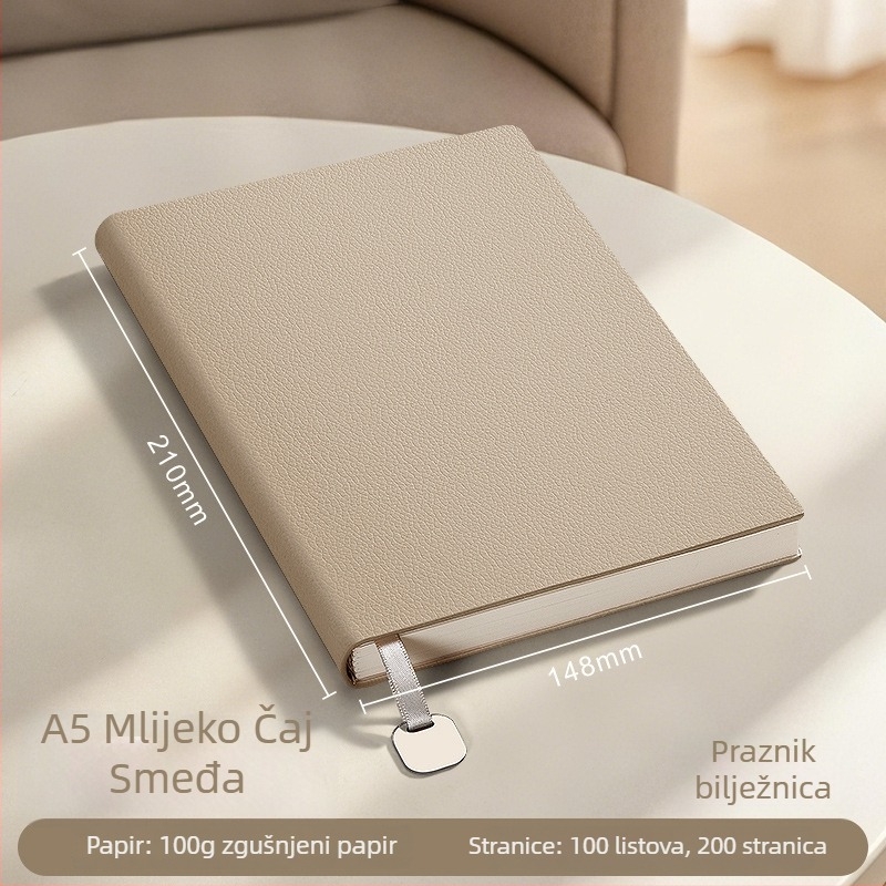 Bilježnica s kožnim izgledom, šivano povezivanje, papir od drvene pulpe 100 g/m², 100–200 stranica, mogućnost logotipa za tisak