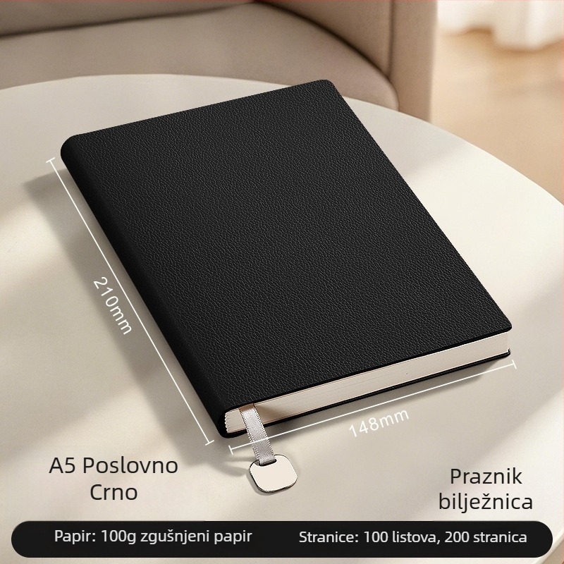 Bilježnica s kožnim izgledom, šivano povezivanje, papir od drvene pulpe 100 g/m², 100–200 stranica, mogućnost logotipa za tisak