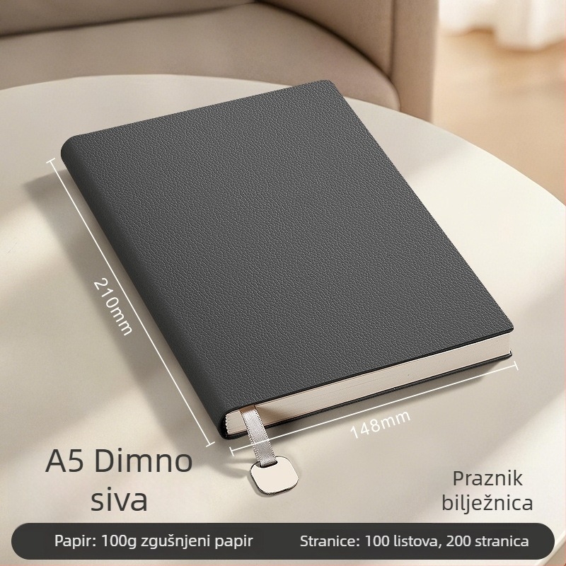 Bilježnica s kožnim izgledom, šivano povezivanje, papir od drvene pulpe 100 g/m², 100–200 stranica, mogućnost logotipa za tisak