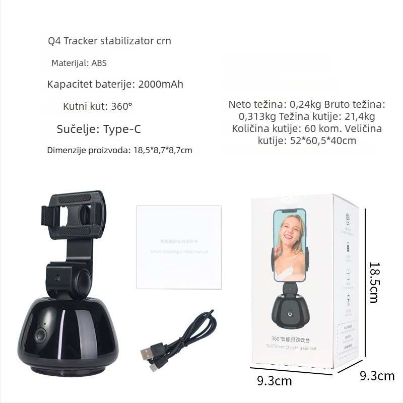 Stabilizator gimbala za pametni telefon s prepoznavanjem lica, protiv tresenja, rasvjeta, Bluetooth daljinski upravljač, selfie štapić