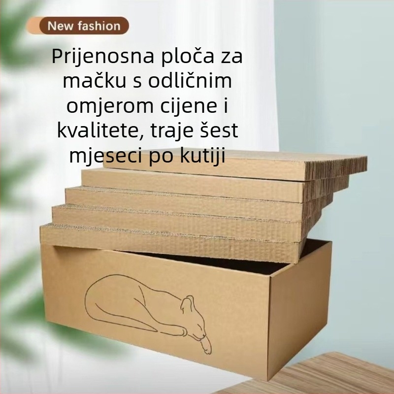 Karton ploča za grebanje mačaka s integriranim mačjim gnijezdom — crtani stil, otporno na habanje, od valovitog papira