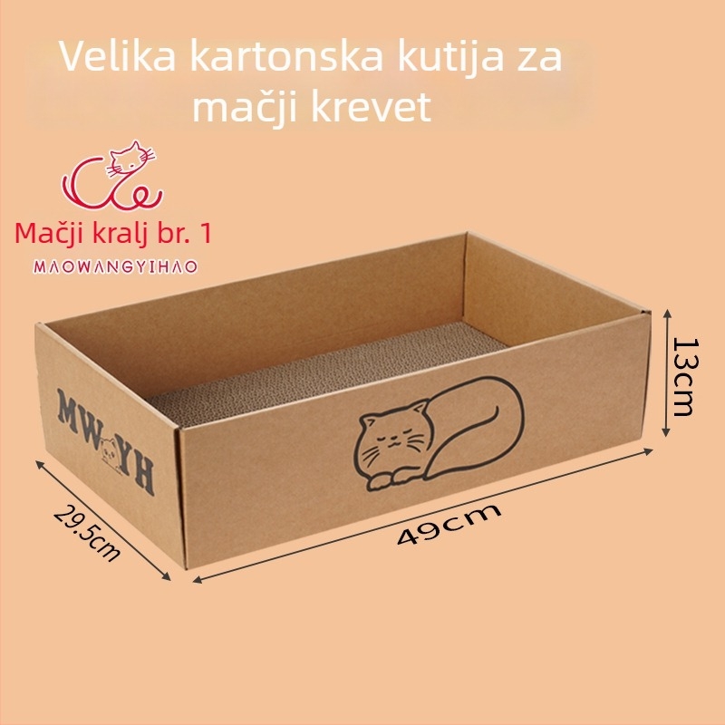 Karton ploča za grebanje mačaka s integriranim mačjim gnijezdom — crtani stil, otporno na habanje, od valovitog papira