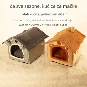 Kućom oblikovano gnijezdo za mačke, poluzatvoren dizajn, pliš, zadržava toplinu, odvojivo i za pranje
