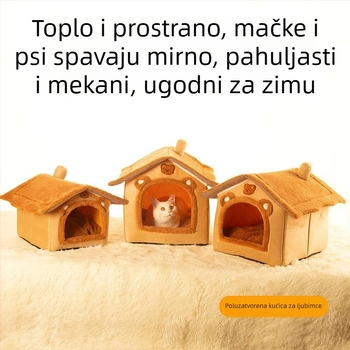Kućom oblikovano gnijezdo za mačke, poluzatvoren dizajn, pliš, zadržava toplinu, odvojivo i za pranje