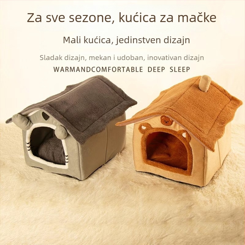 Kućom oblikovano gnijezdo za mačke, poluzatvoren dizajn, pliš, zadržava toplinu, odvojivo i za pranje