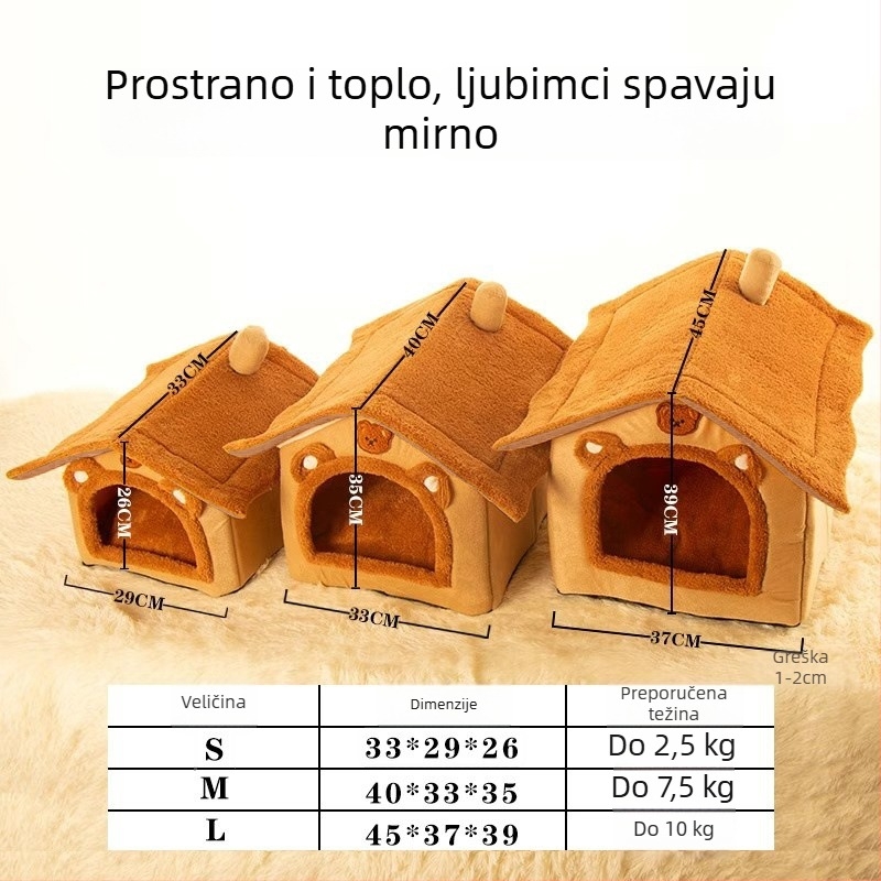 Kućom oblikovano gnijezdo za mačke, poluzatvoren dizajn, pliš, zadržava toplinu, odvojivo i za pranje