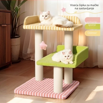 Toranj za penjanje mačaka s integriranim gnijezdom i pločom za grebanje za male stanove — Materijal: Tkanina; Stil: Slatko; Marke: Nije dostupna