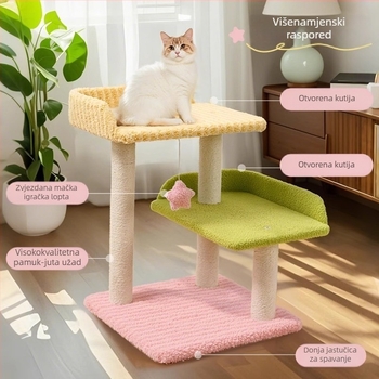 Toranj za penjanje mačaka s integriranim gnijezdom i pločom za grebanje za male stanove — Materijal: Tkanina; Stil: Slatko; Marke: Nije dostupna