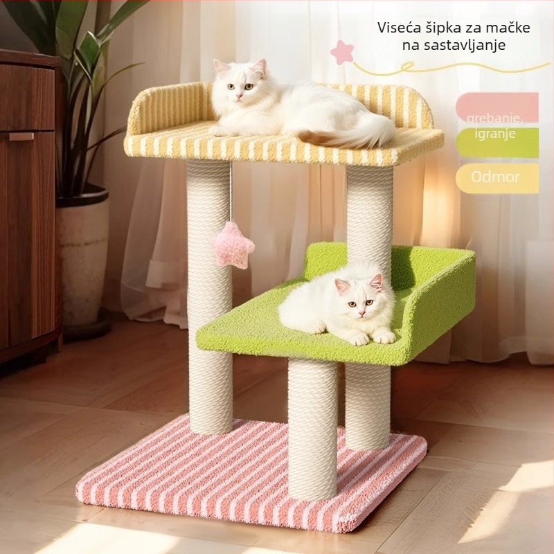 Toranj za penjanje mačaka s integriranim gnijezdom i pločom za grebanje za male stanove — Materijal: Tkanina; Stil: Slatko; Marke: Nije dostupna