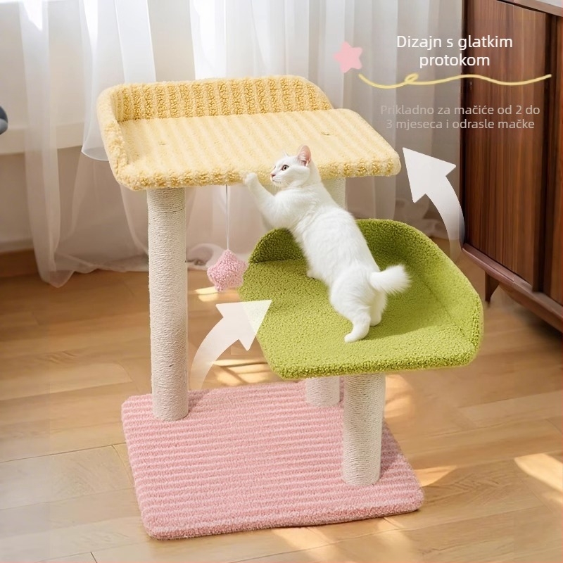 Toranj za penjanje mačaka s integriranim gnijezdom i pločom za grebanje za male stanove — Materijal: Tkanina; Stil: Slatko; Marke: Nije dostupna