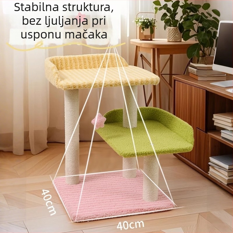Toranj za penjanje mačaka s integriranim gnijezdom i pločom za grebanje za male stanove — Materijal: Tkanina; Stil: Slatko; Marke: Nije dostupna