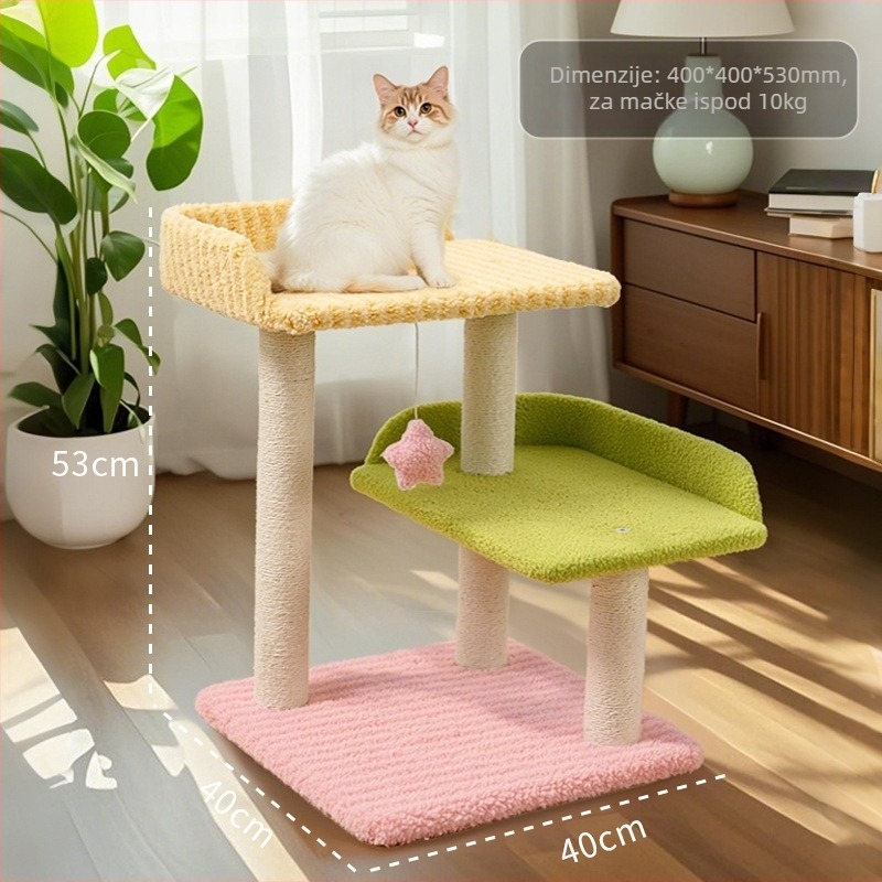 Toranj za penjanje mačaka s integriranim gnijezdom i pločom za grebanje za male stanove — Materijal: Tkanina; Stil: Slatko; Marke: Nije dostupna