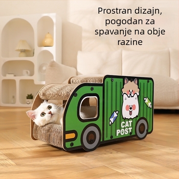 Mačja ogrebotina ploča s mačjim gnijezdom – otporna na ogrebotine i habanje, valoviti karton, tema crtani kamion, staza za mačke