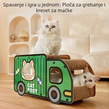 Mačja ogrebotina ploča s mačjim gnijezdom – otporna na ogrebotine i habanje, valoviti karton, tema crtani kamion, staza za mačke
