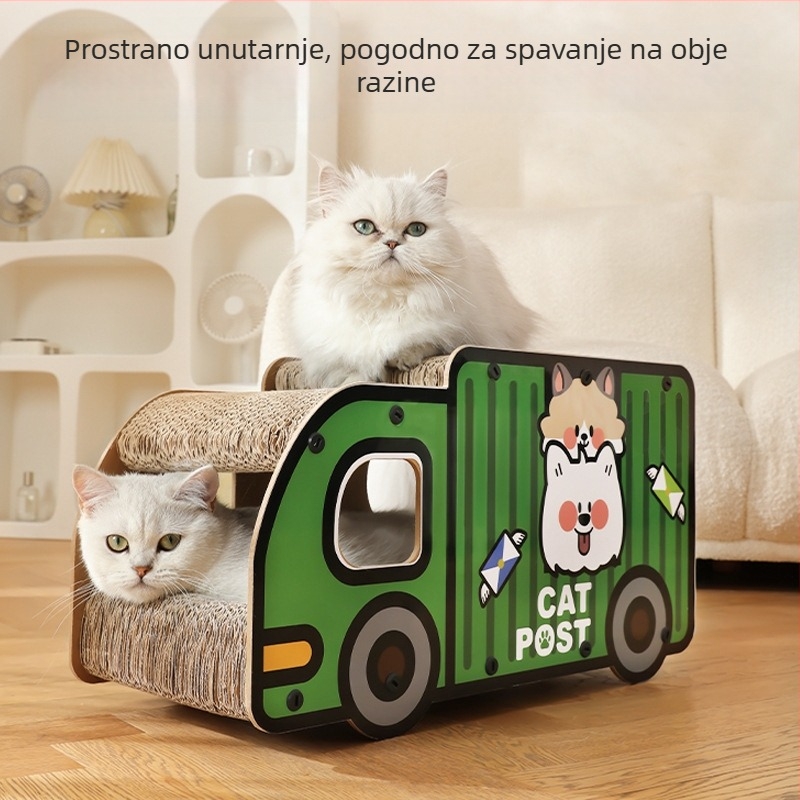 Mačja ogrebotina ploča s mačjim gnijezdom – otporna na ogrebotine i habanje, valoviti karton, tema crtani kamion, staza za mačke