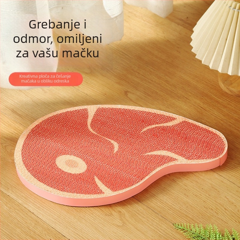 Mačja daska za grebanje u obliku steak-a, karton s valovima, sladak stil, igračka za grebanje i odmor