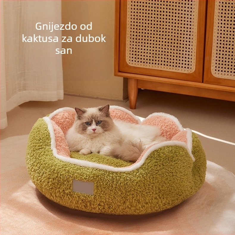 Gnijezdo za mačke i male pse, poluzatvoreno zimsku gnijezdo, četiri sezone, Teddy stil, punjenje PP pamuka, dimenzije 40×40×18 cm, 50×50×22 cm, 60×60×24 cm